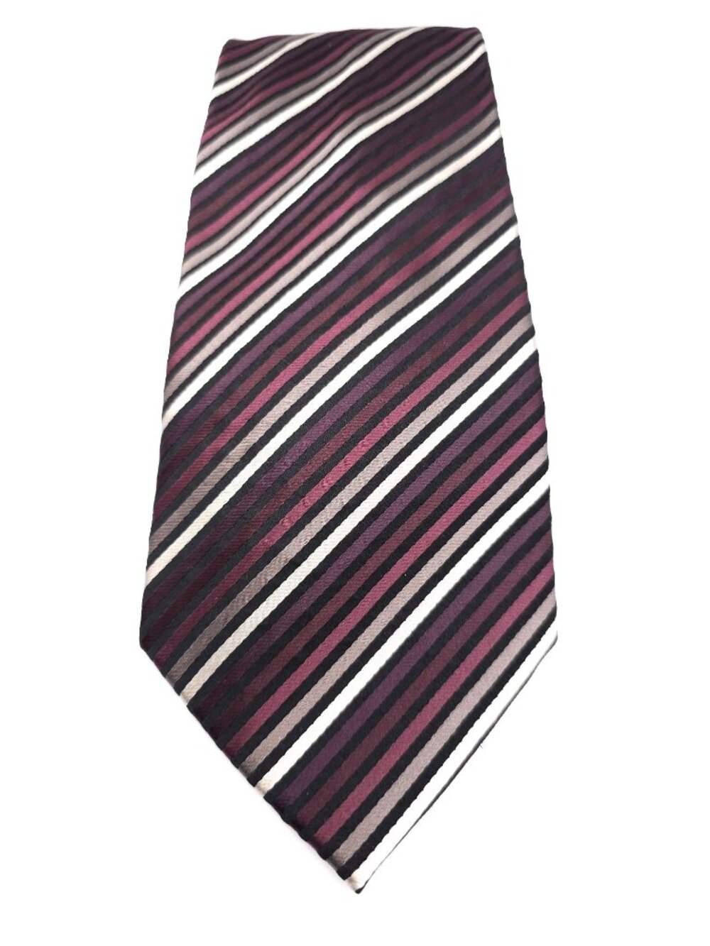 Roberto Villini Collezione Striped Silk Men's Tie Black Burgundy White Stripe